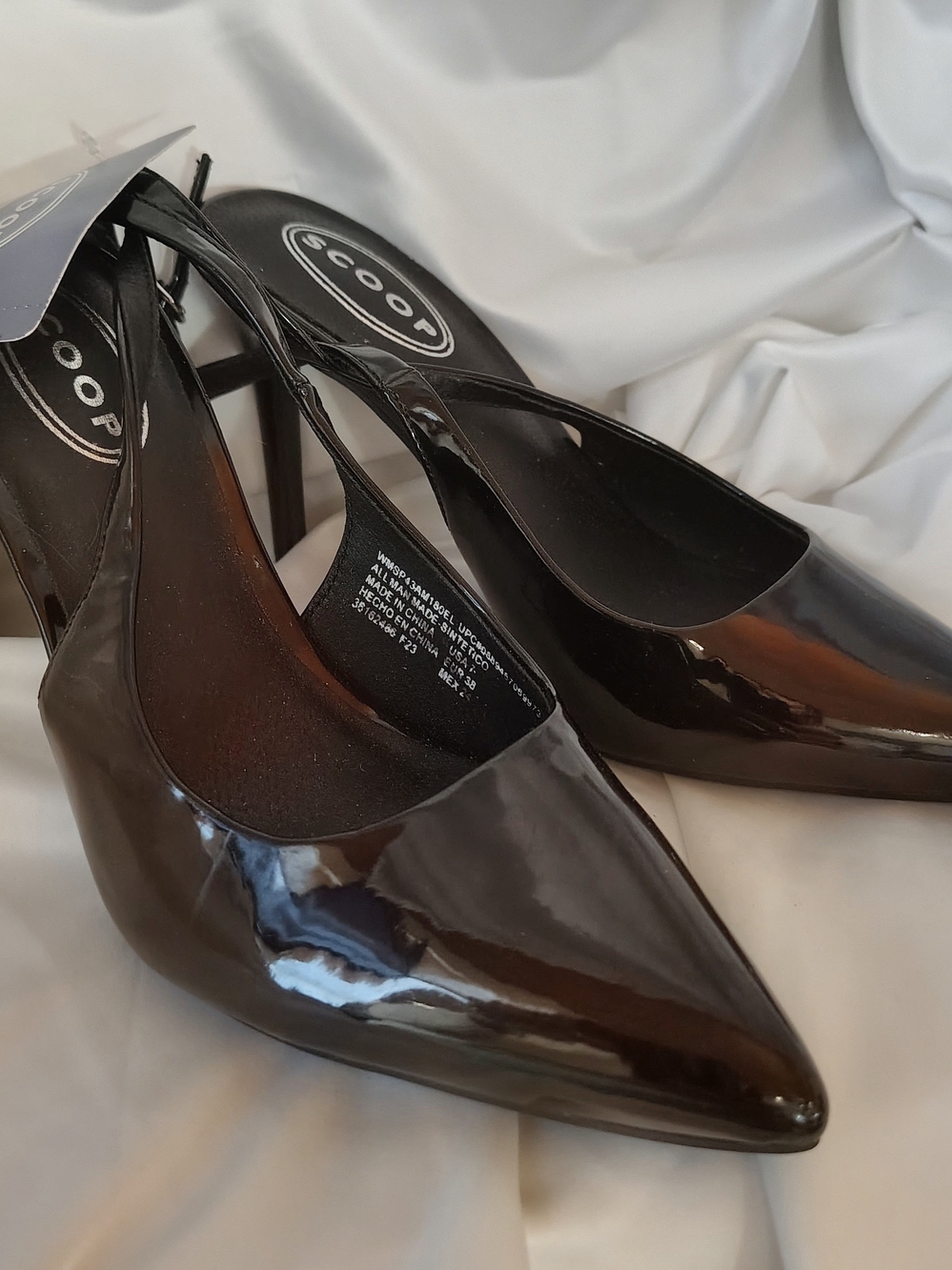 Women's Black Patent Pointed-Toe Slingback Heels